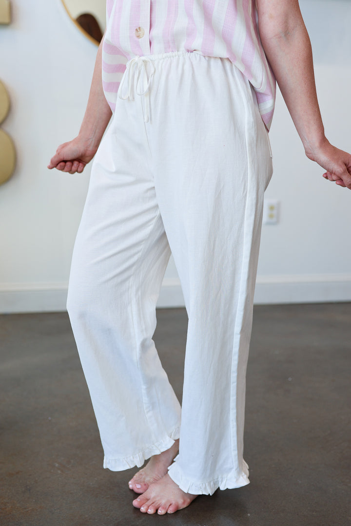 Ruffle Hem Pants - Off White