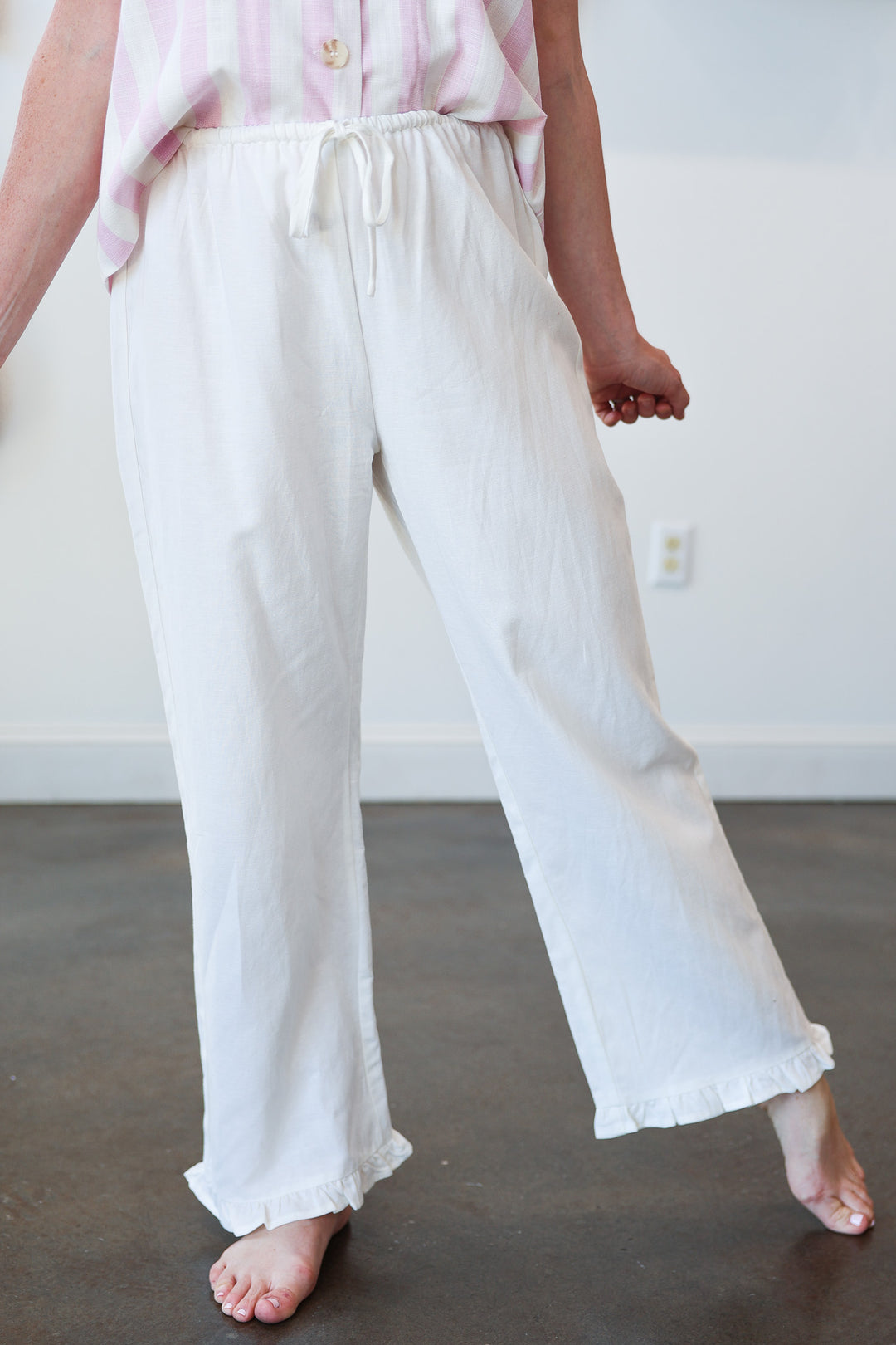 Ruffle Hem Pants - Off White