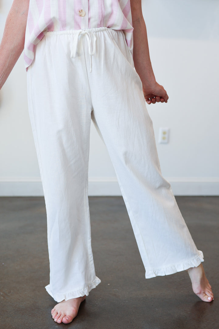 Ruffle Hem Pants - Off White