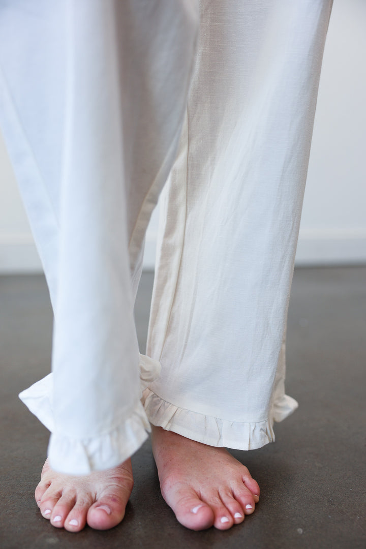 Ruffle Hem Pants - Off White