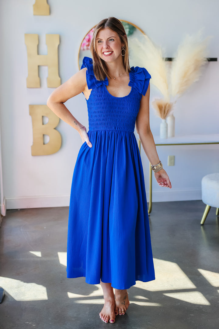 Ruffle Shoulder Dress - Blue