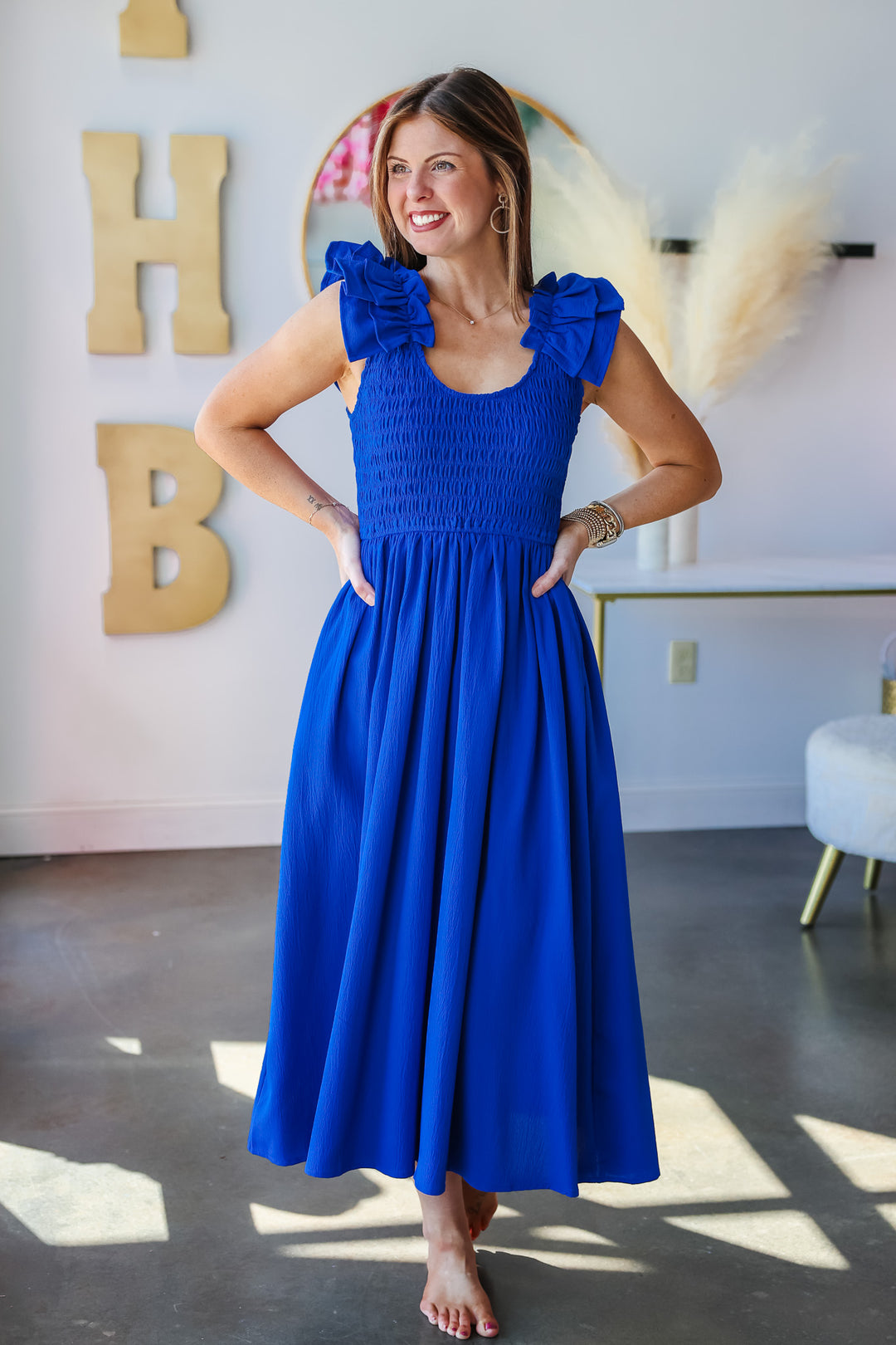 Ruffle Shoulder Dress - Blue