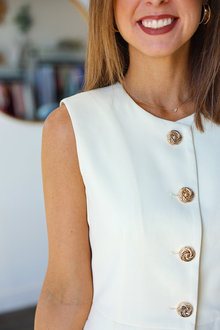 Button Front Peplum Vest - Cream