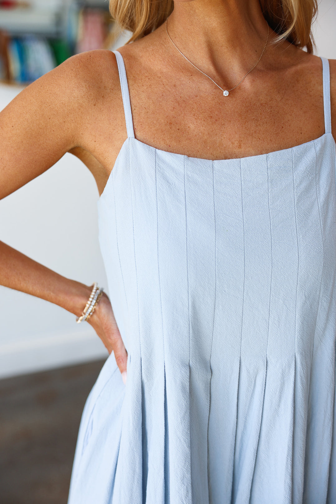Pleated Midi Dress - Sky