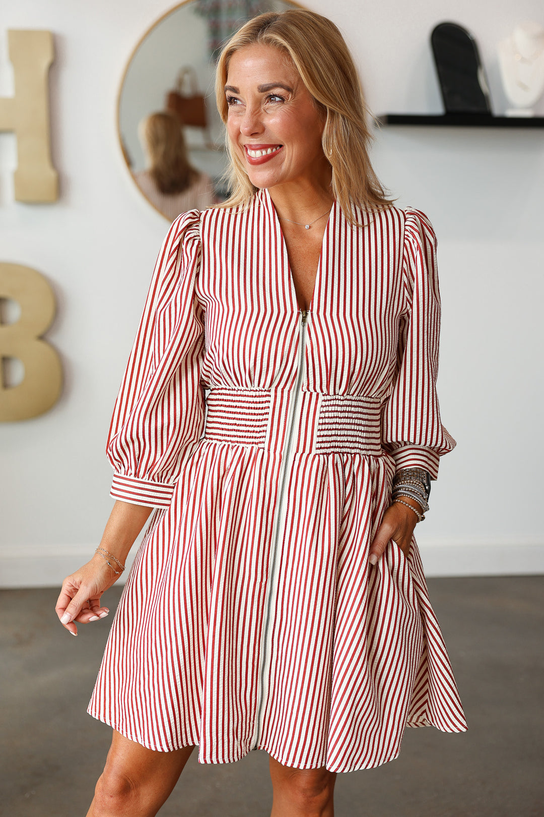 Smocked Waist Dress - Burgundy
