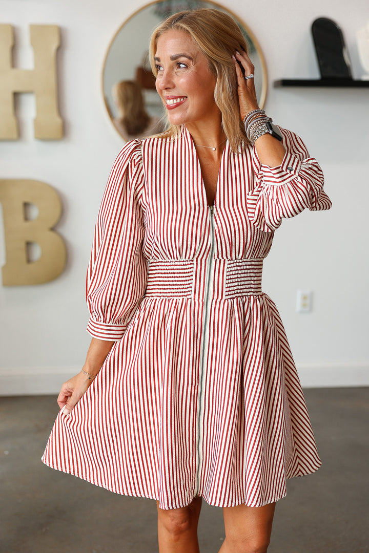 Smocked Waist Dress - Burgundy