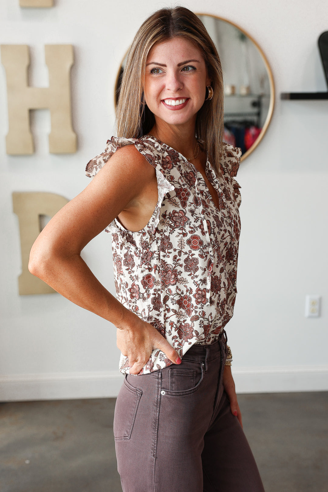 Floral Ruffle Sleeve Blouse