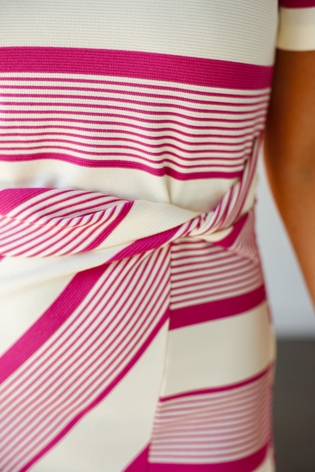 Striped Short Sleeve Dress - Plum