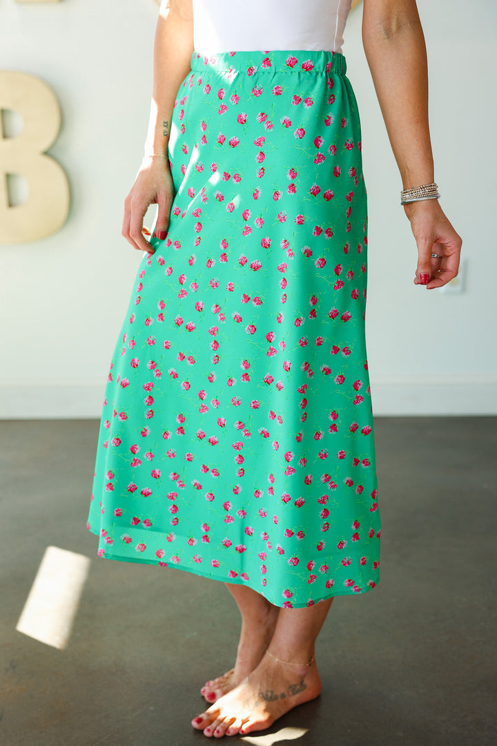 Floral Midi Skirt - Green