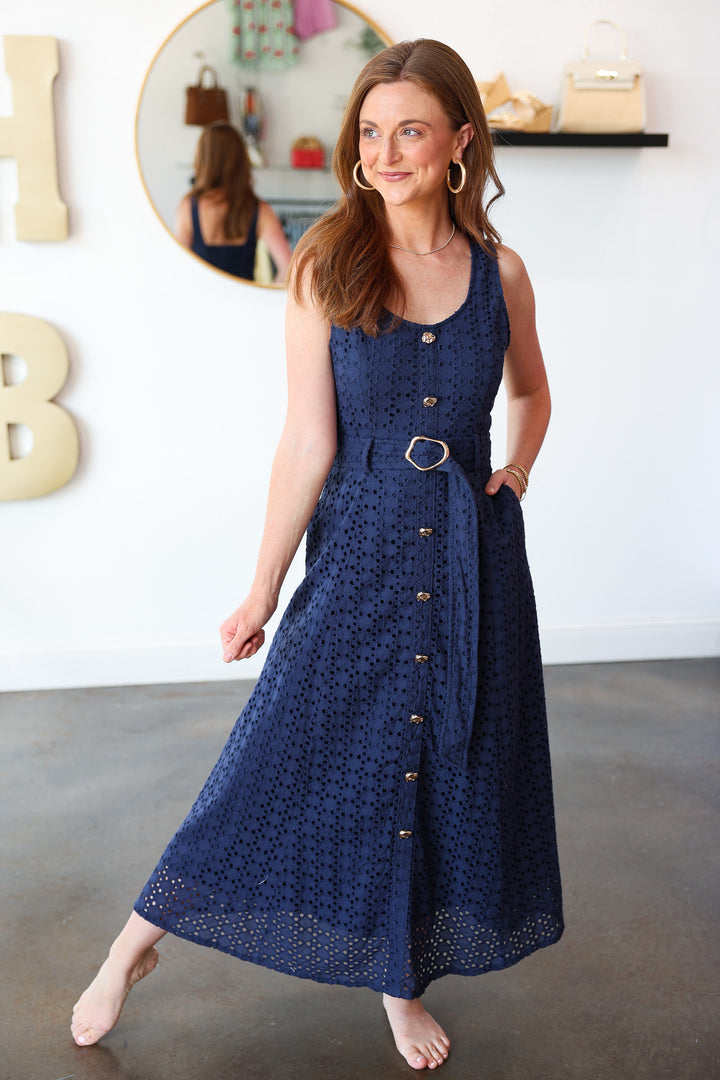 Belted Maxi Dress - Navy