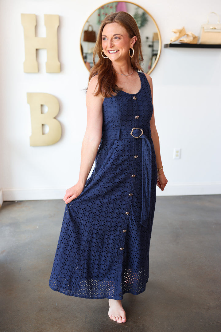 Belted Maxi Dress - Navy