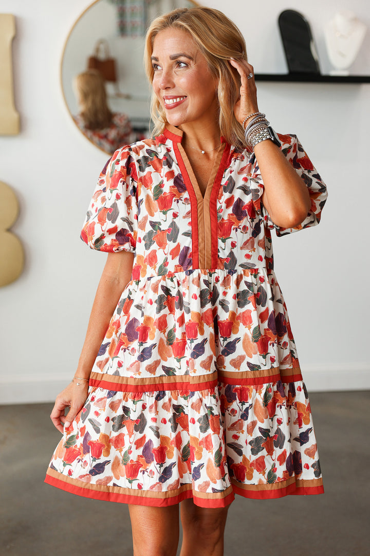 Striped Trim Printed Dress