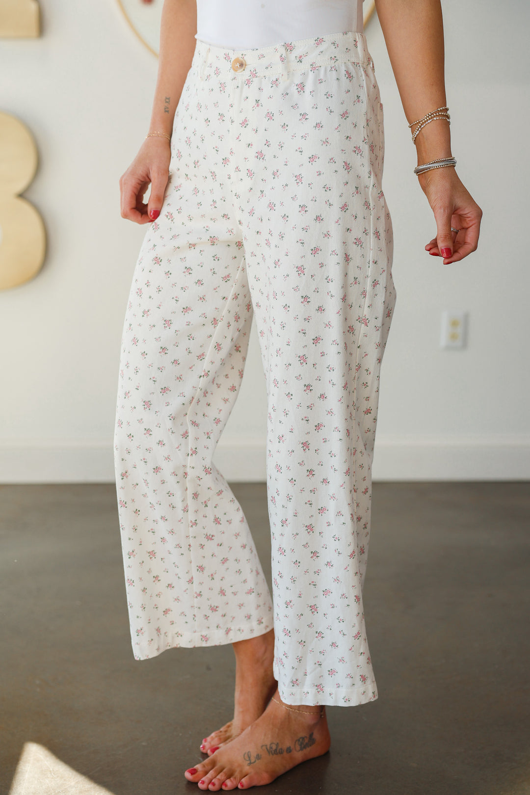 Floral Jeans - Cream