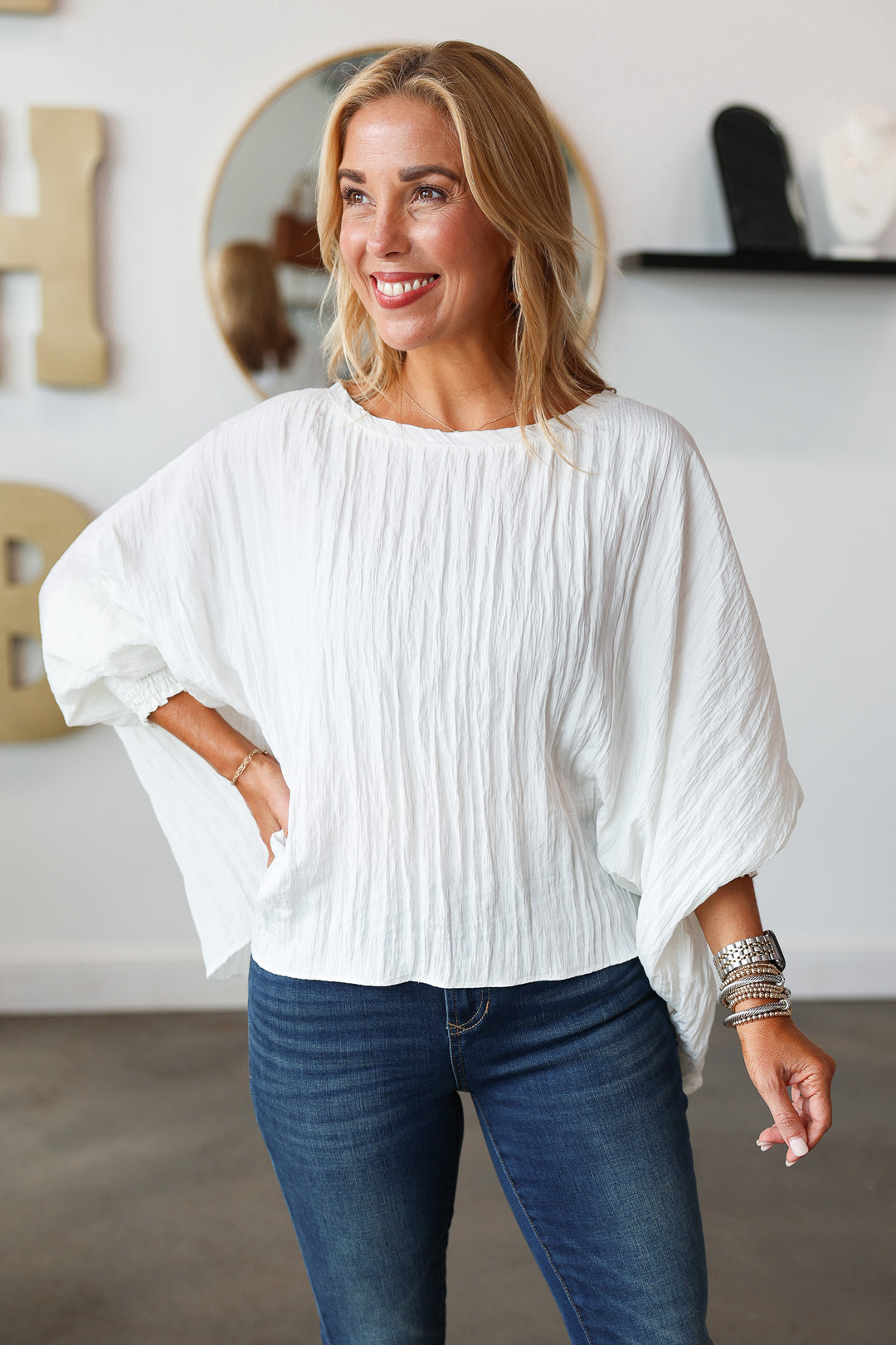 Smocked Sleeve Top - Cream