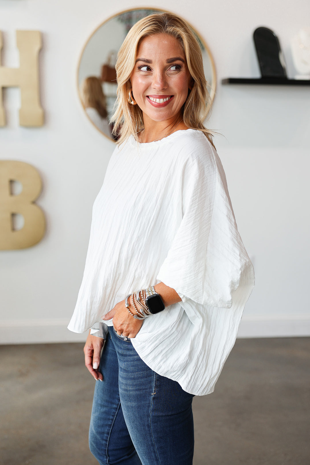Smocked Sleeve Top - Cream