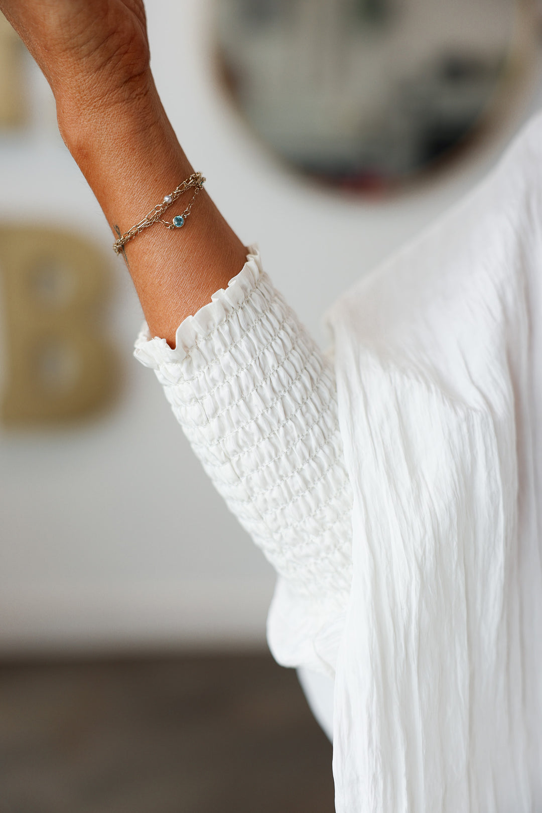 Smocked Sleeve Top - Cream