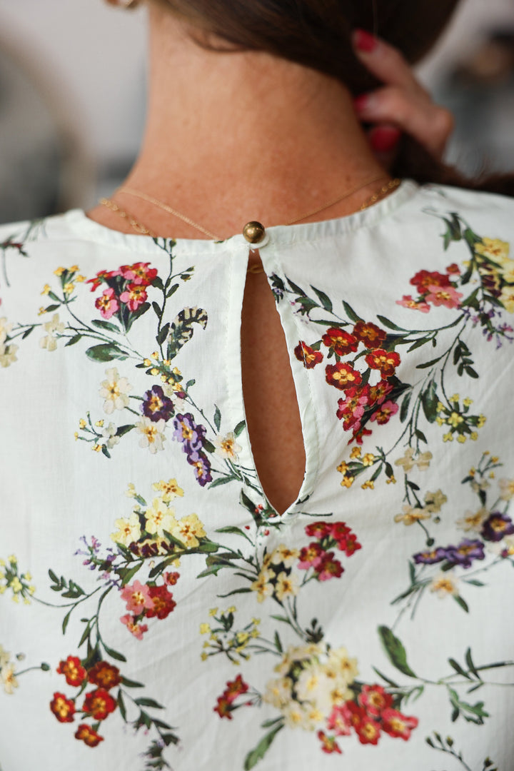 Wave Trim Floral Blouse - Chartreuse