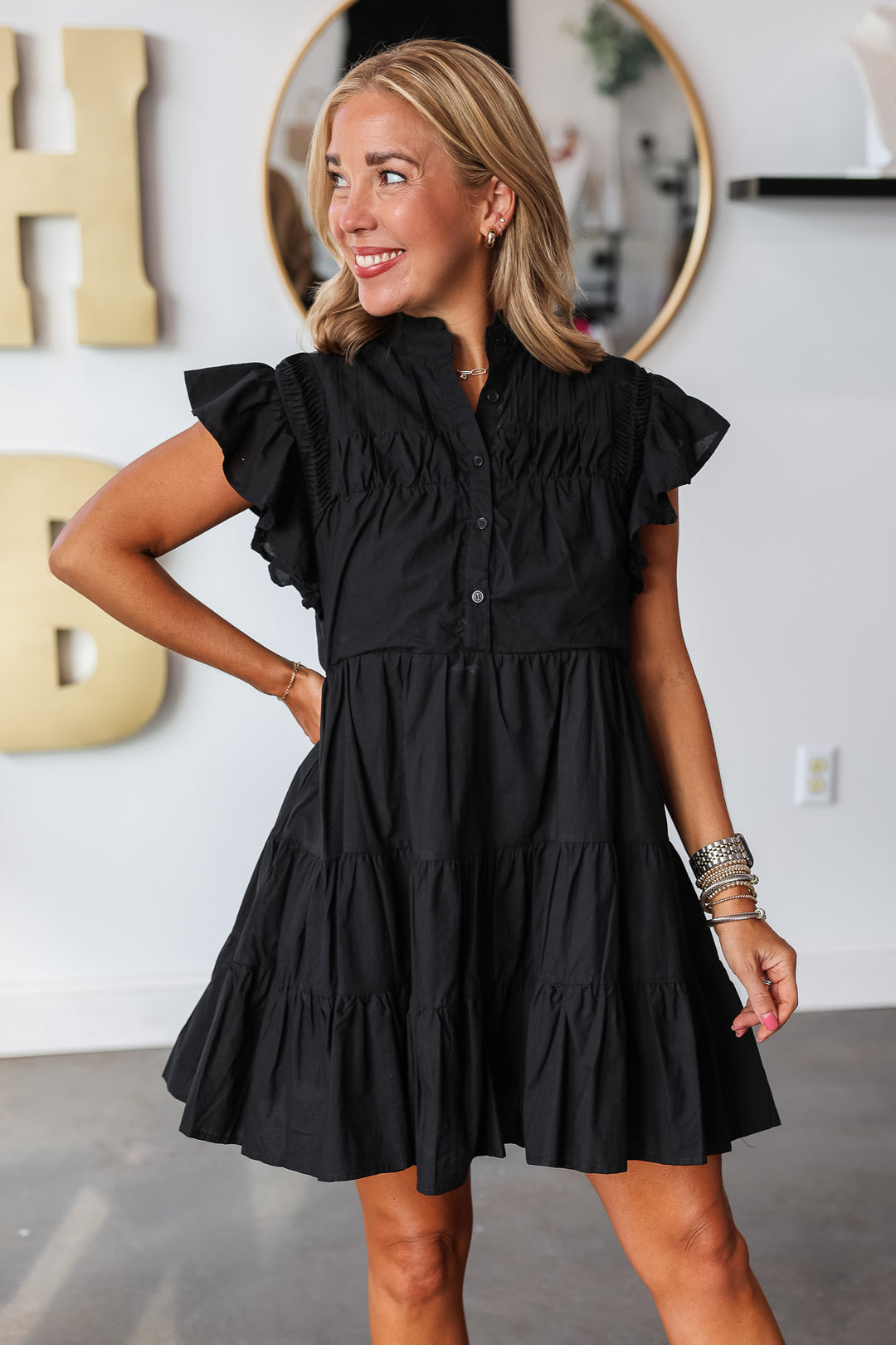 Shoulder Detail Mini Dress - Black