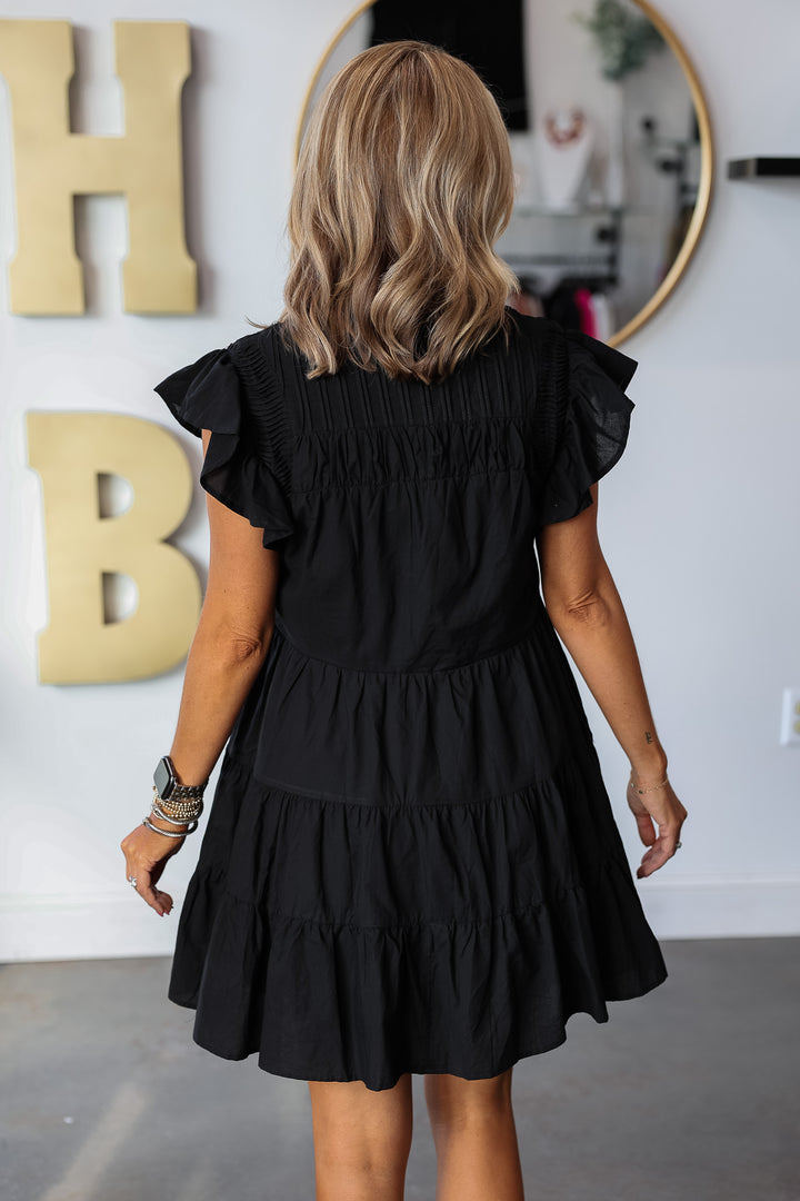 Shoulder Detail Mini Dress - Black