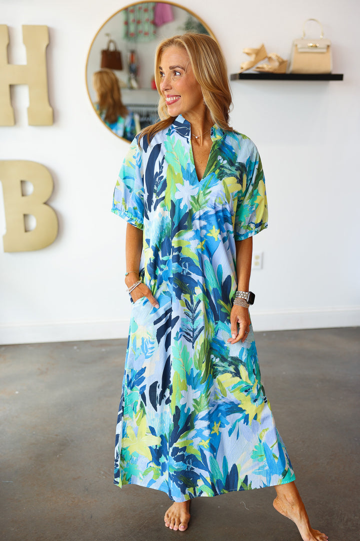 Abstract Print Dress - Blue