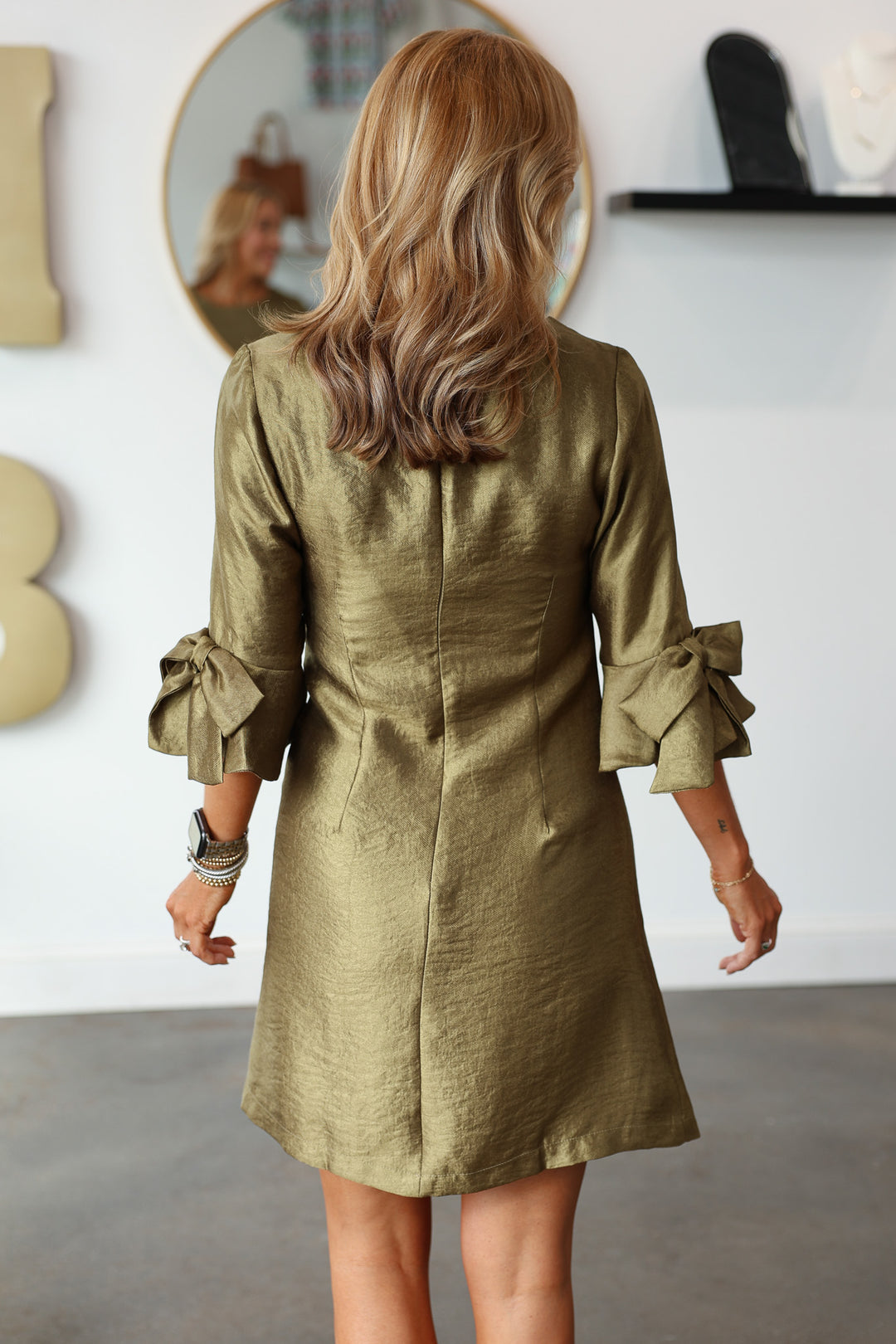 Ruffle Sleeve Shift Dress - Olive