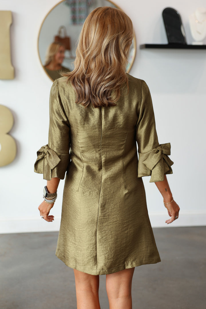Ruffle Sleeve Shift Dress - Olive