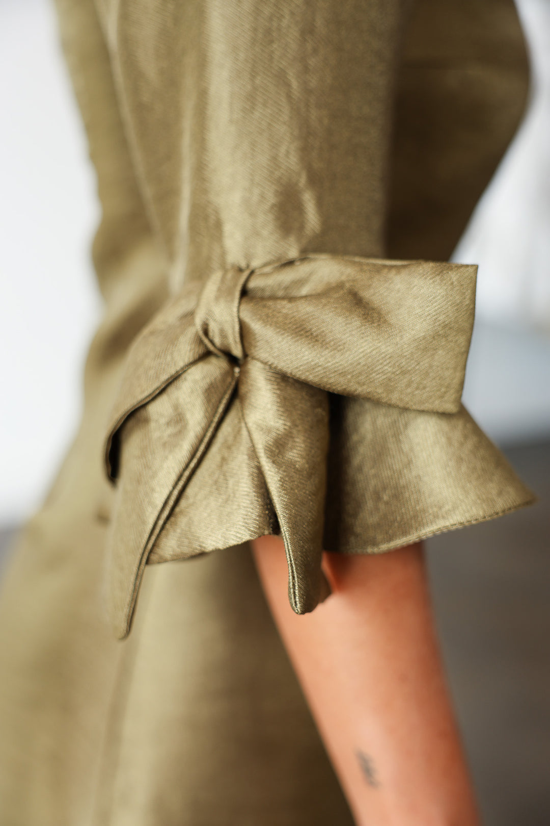 Ruffle Sleeve Shift Dress - Olive