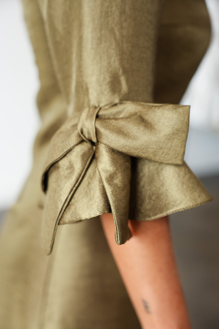 Ruffle Sleeve Shift Dress - Olive