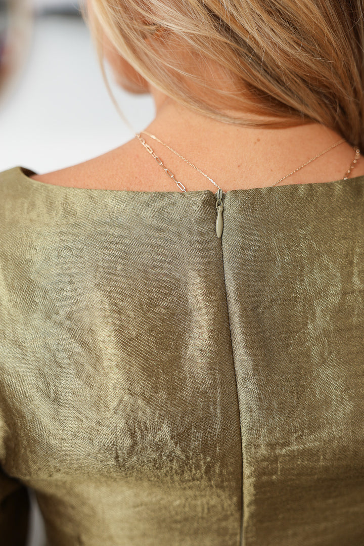 Ruffle Sleeve Shift Dress - Olive