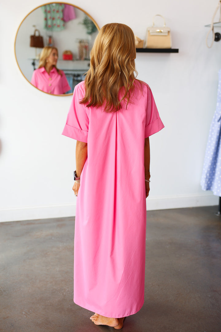 Button Detail Midi Dress - Pink