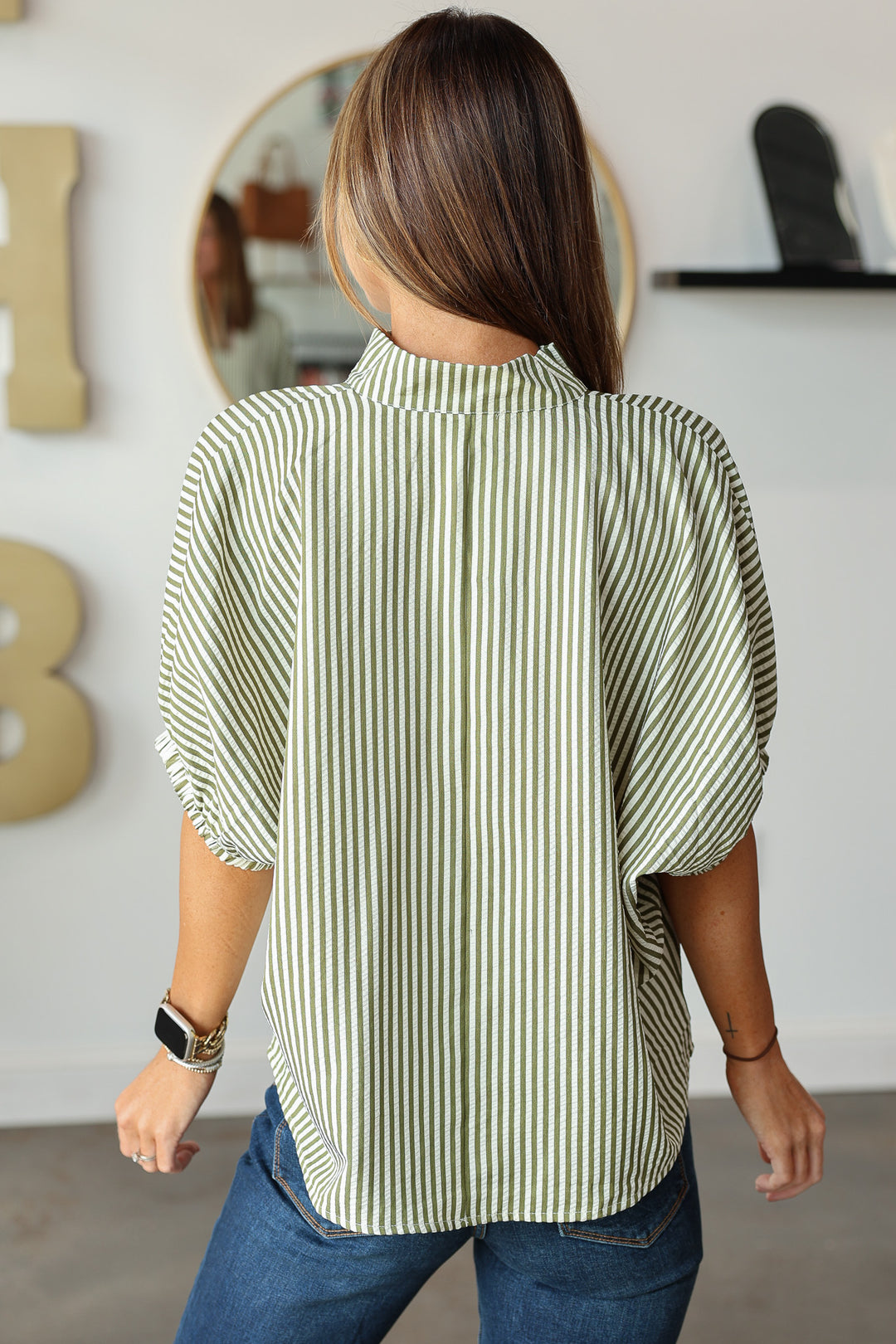 Contrast Trim Top - Olive