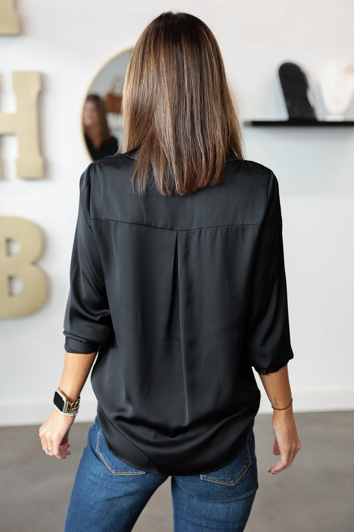 Satin Button Down - Black
