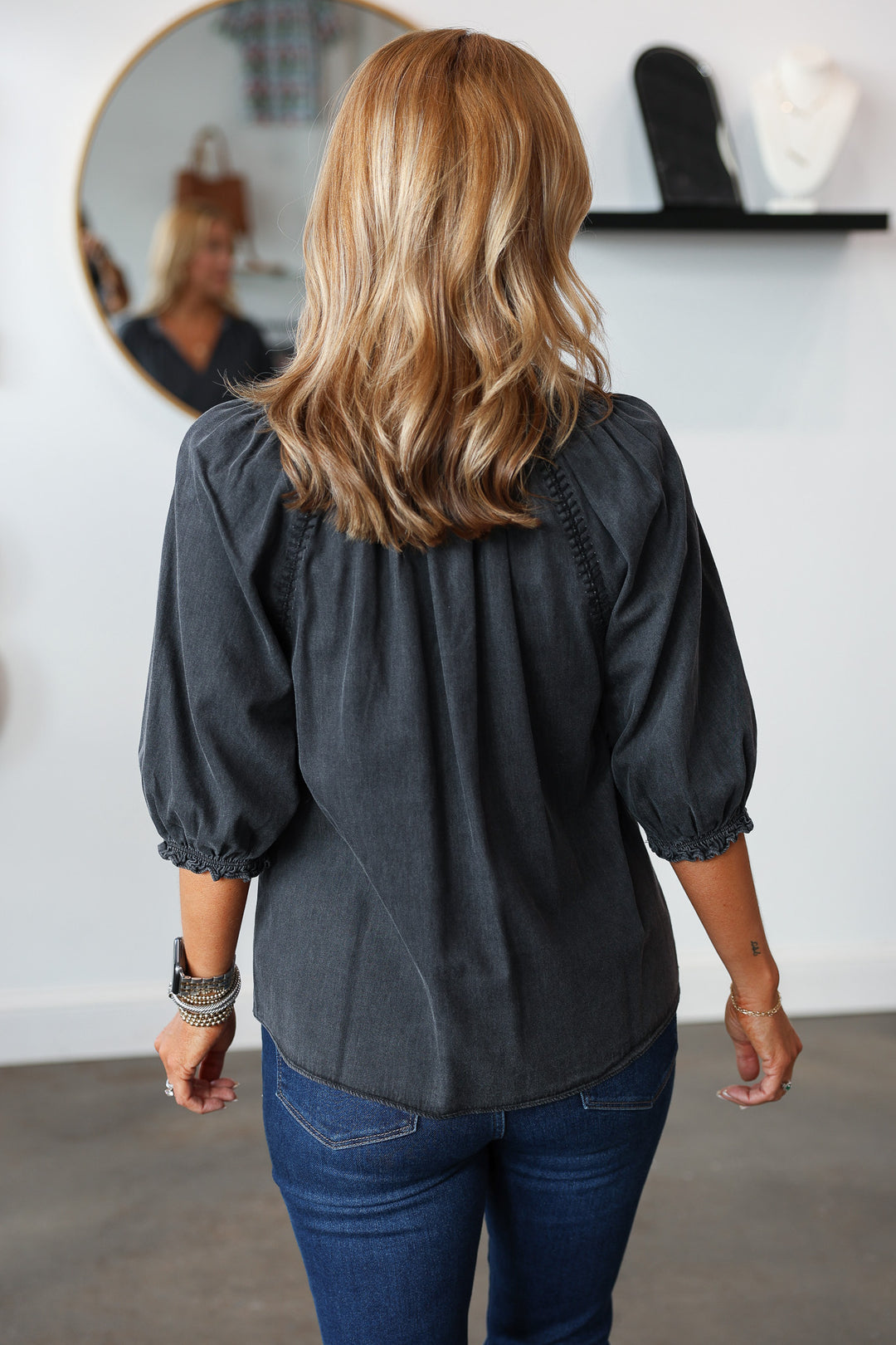 Washed Denim Top - Black