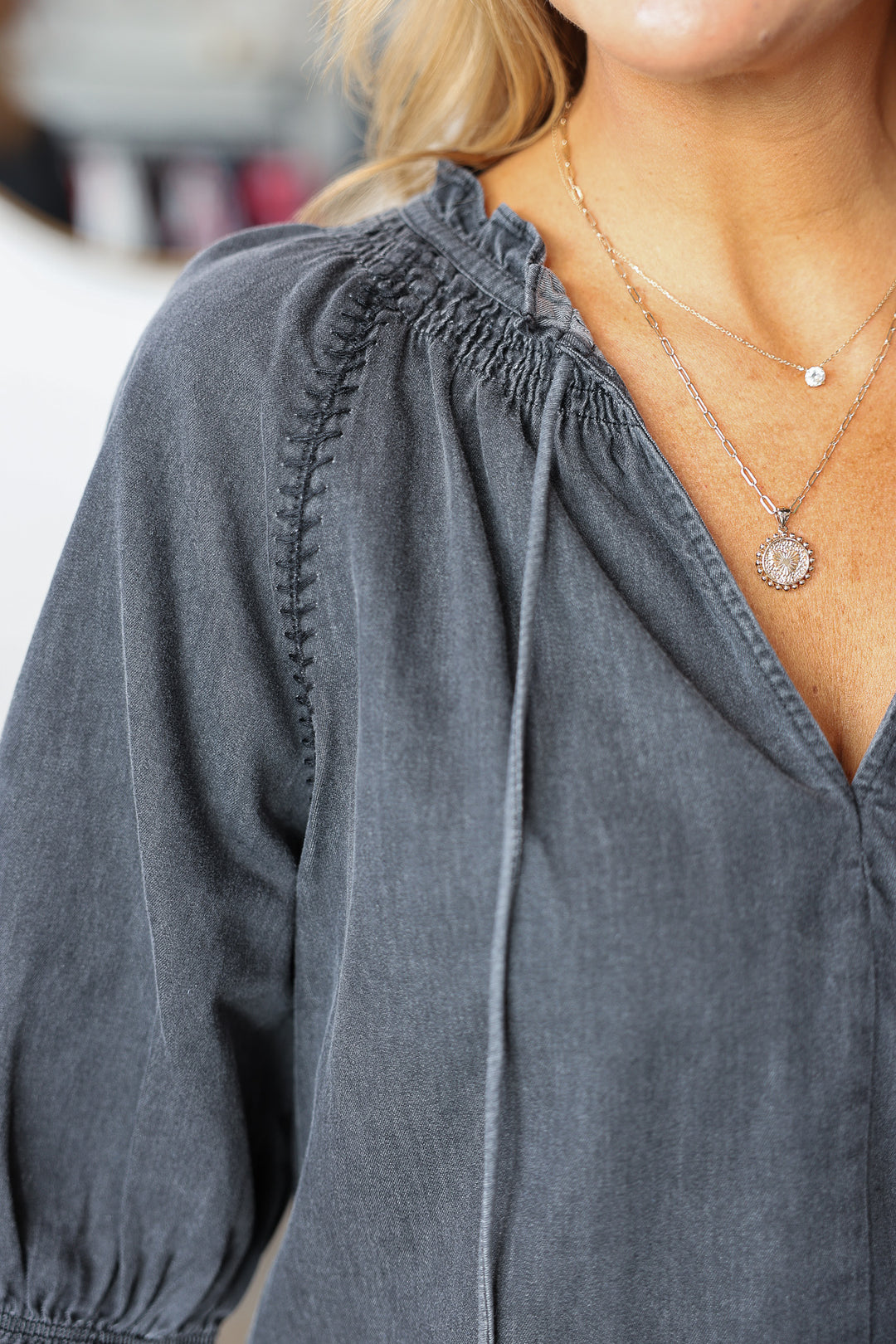 Washed Denim Top - Black