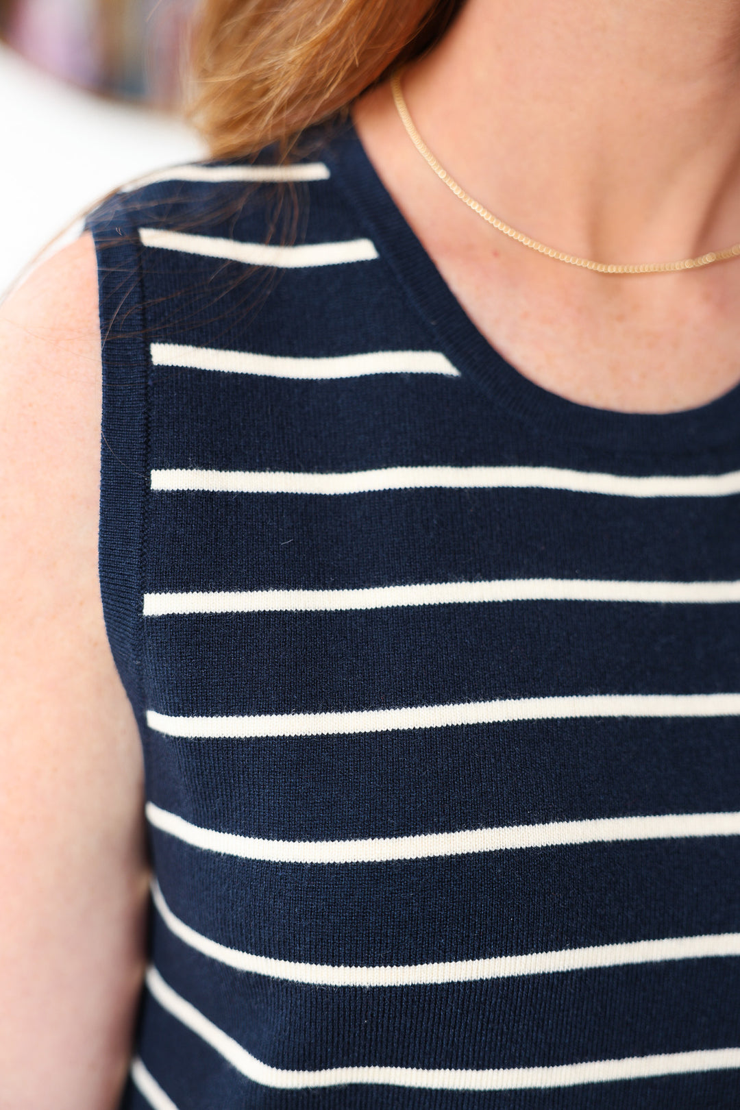 Striped Knit Dress - Navy