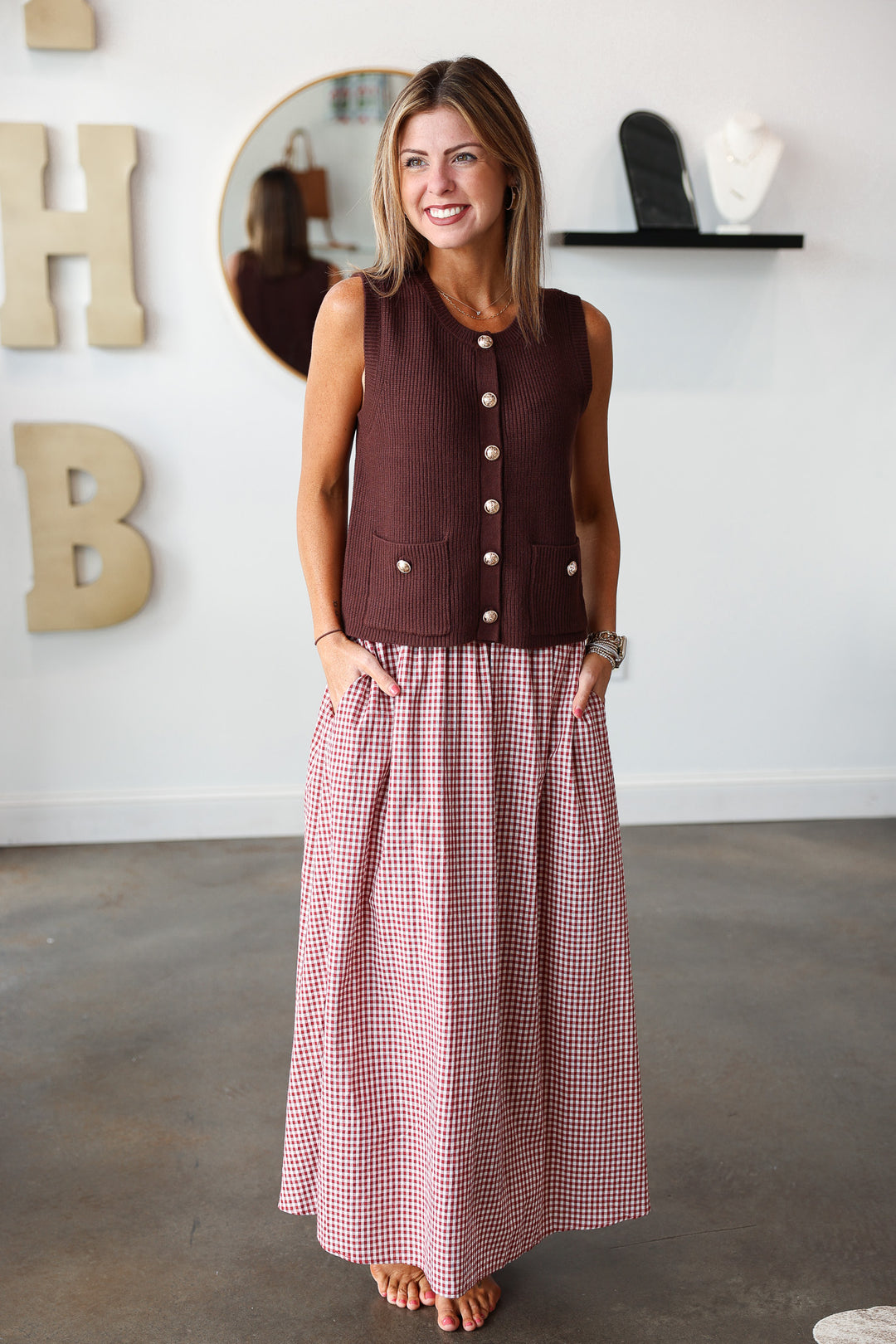 Gingham Maxi Skirt - Crimson