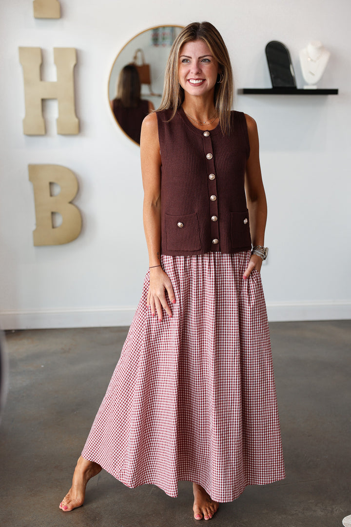 Gingham Maxi Skirt - Crimson
