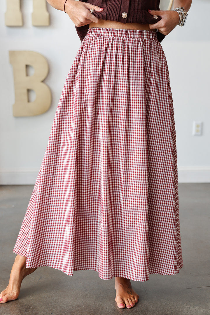 Gingham Maxi Skirt - Crimson