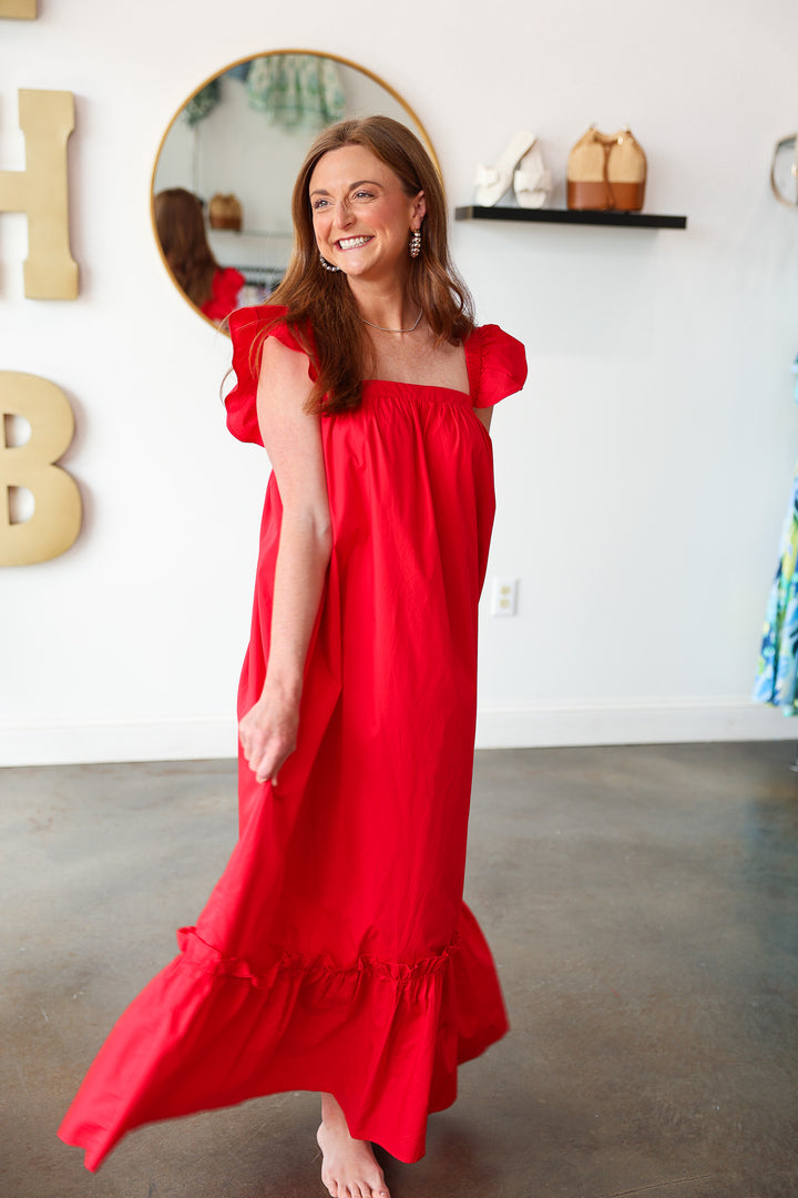 Flutter Sleeve Maxi Dress - Red