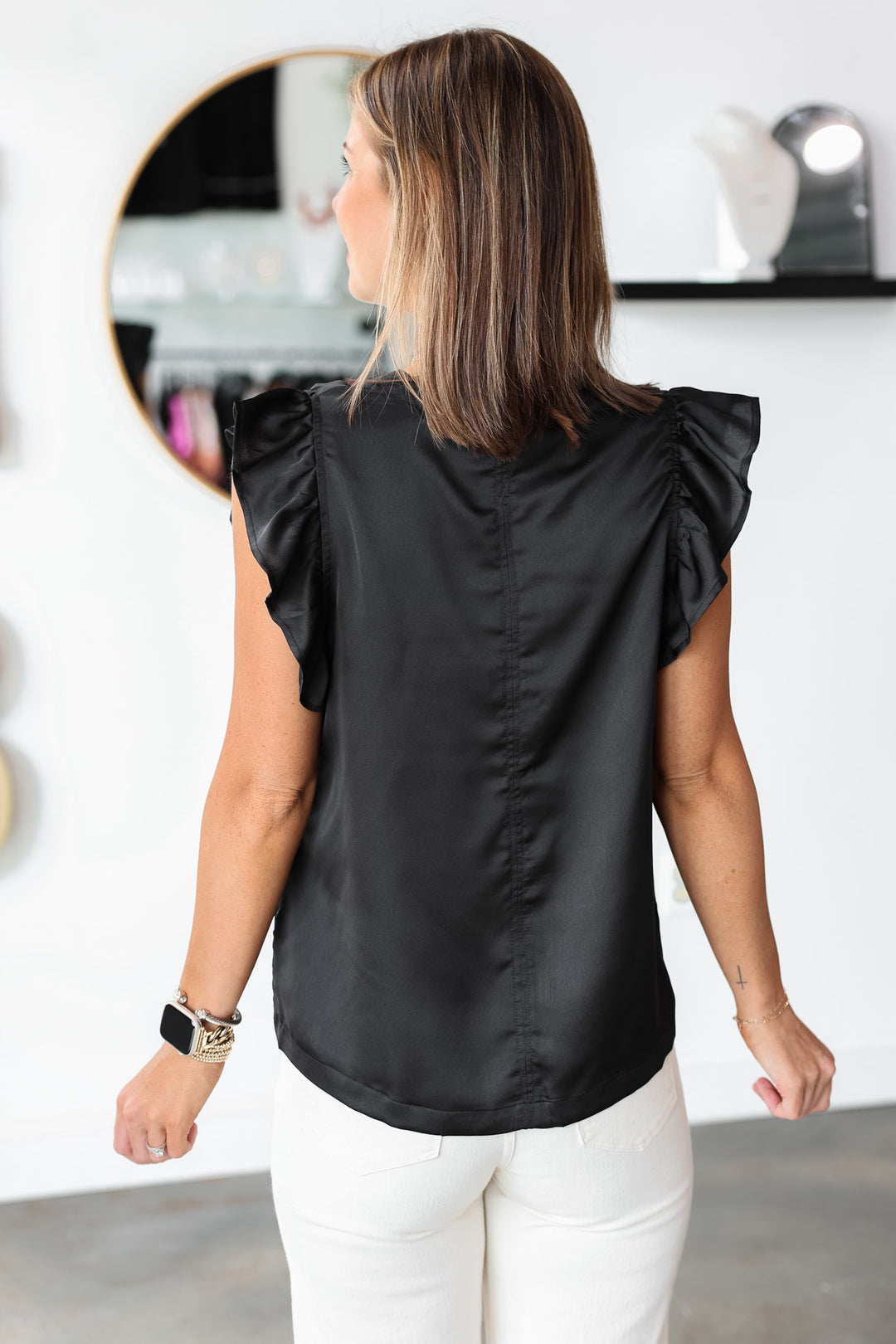 Ruffle Sleeve Blouse - Black