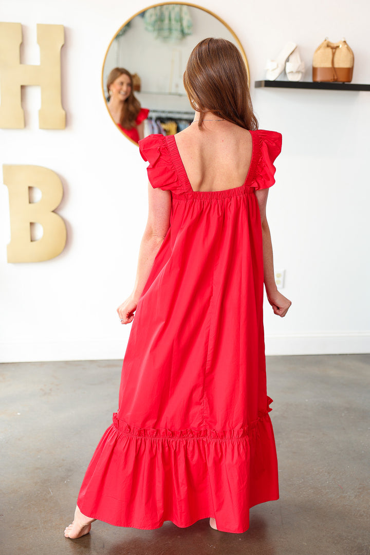 Flutter Sleeve Maxi Dress - Red