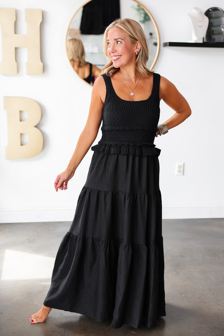 Mixed Media Maxi Dress - Black