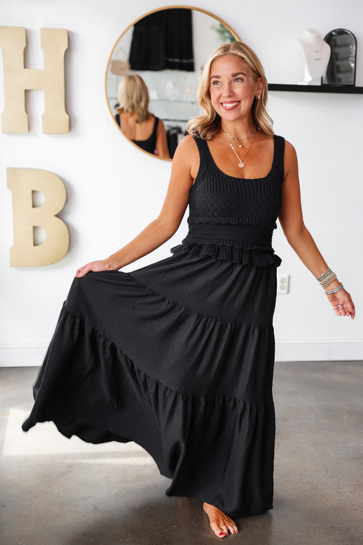 Mixed Media Maxi Dress - Black