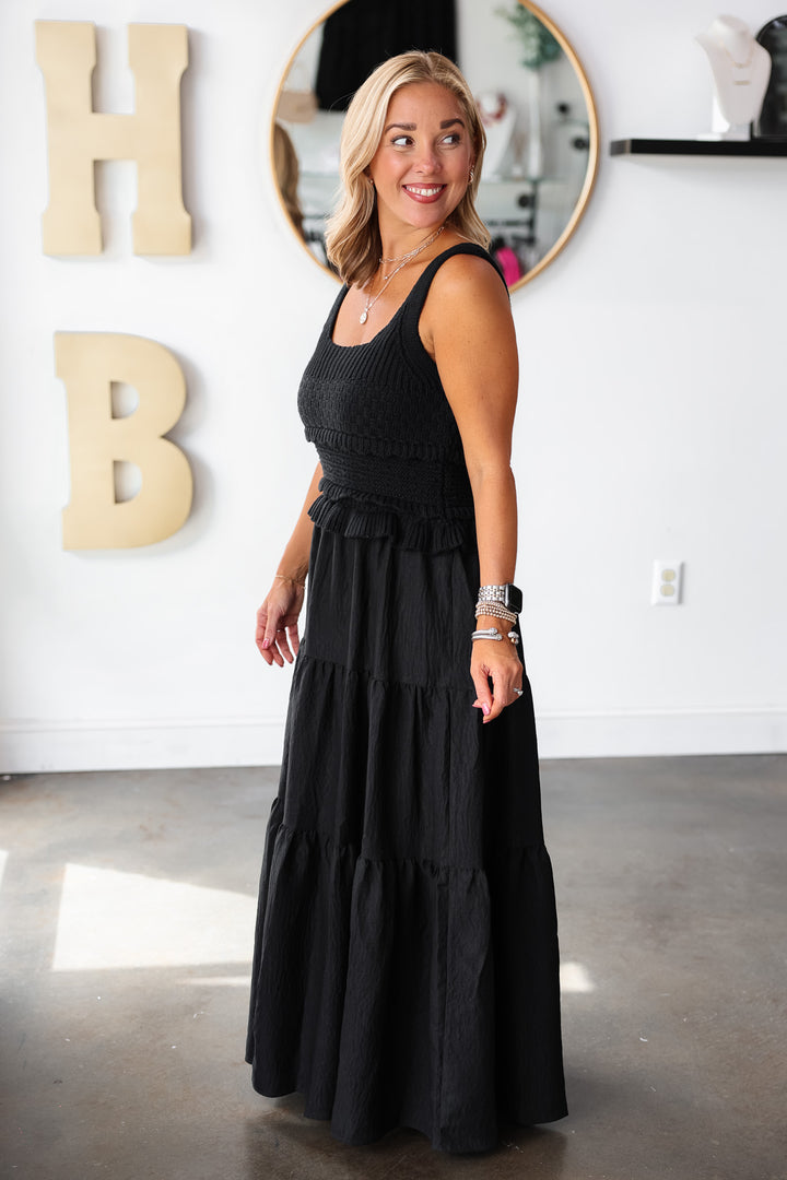 Mixed Media Maxi Dress - Black