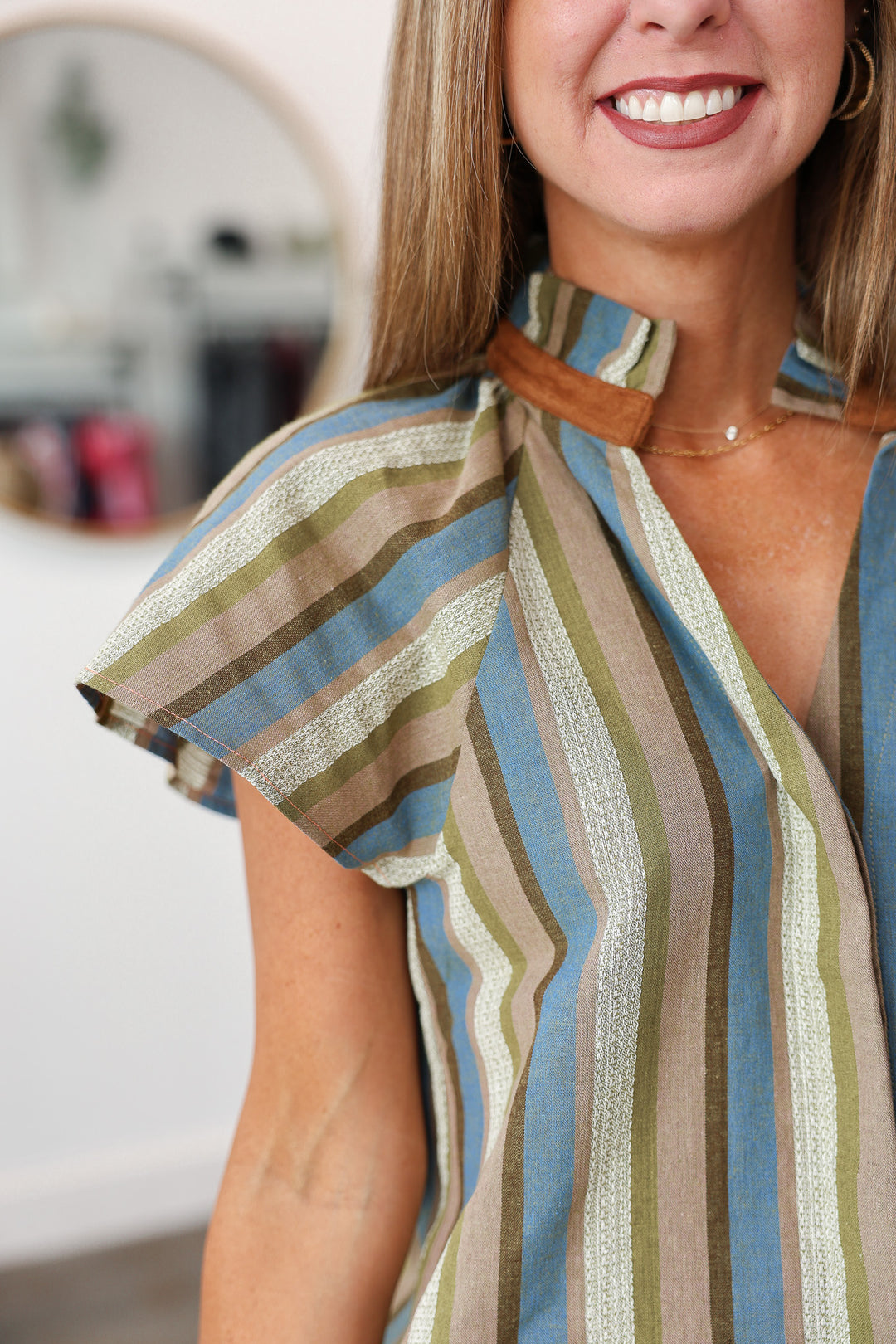 Striped Ruffle Collar Top