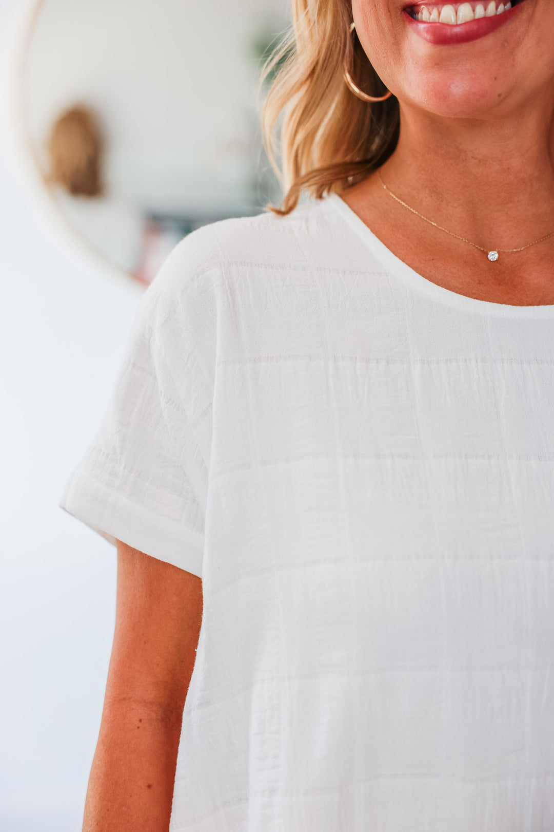 Gingham Gauze Top - Off White