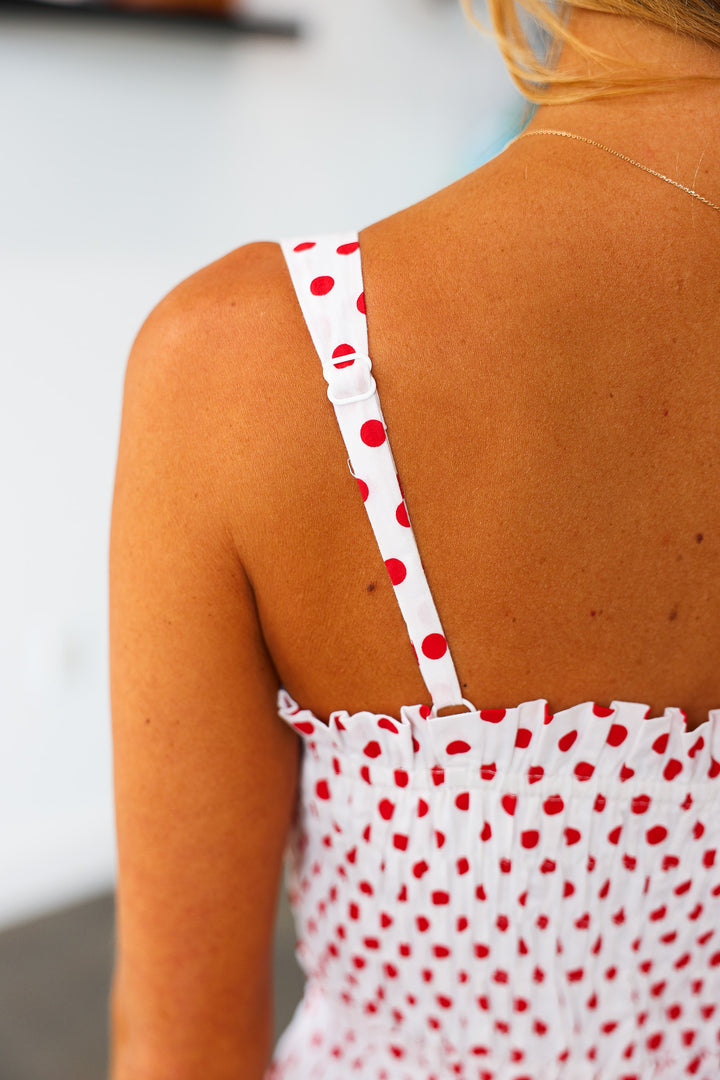 Polka Dot Smocked Dress - Red