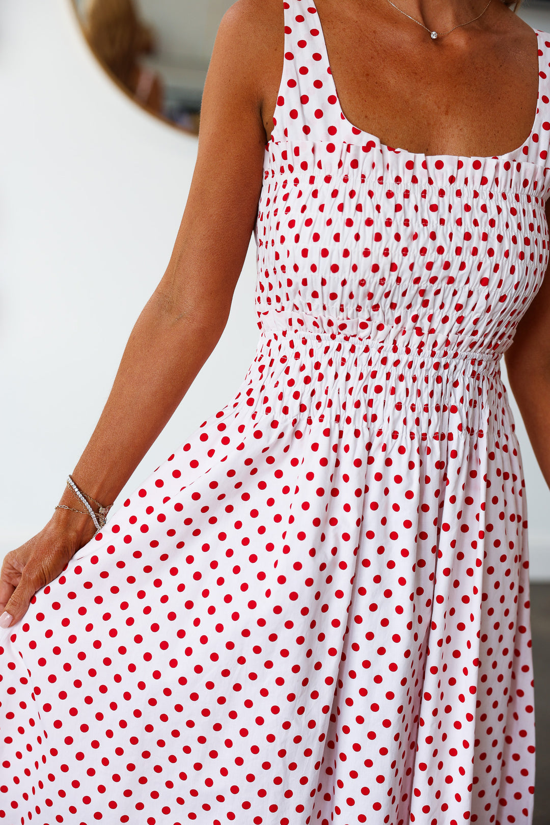 Polka Dot Smocked Dress - Red