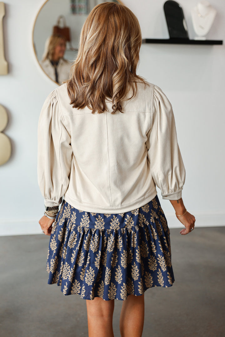Suede Puff Sleeve Jacket - Cream