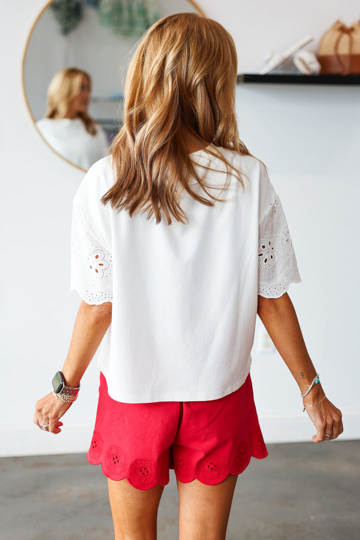 Dear John Embroidered Trim Tee - White